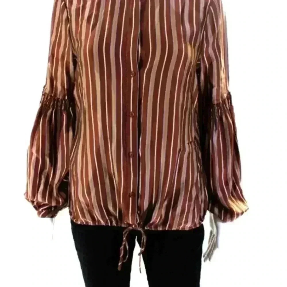 Women's BCBG MaxAzria Sill Striped Brown Blouse Top Work Wear Top Size Medium